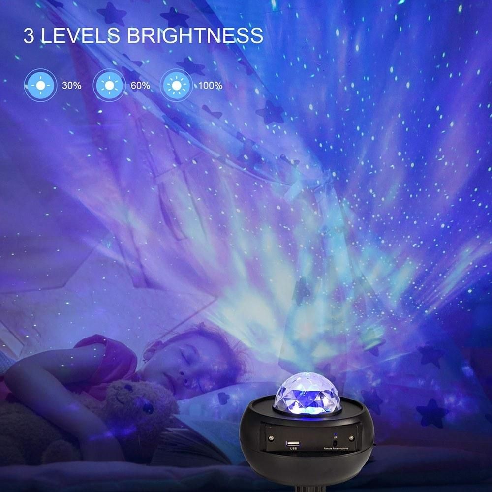 Starry Sky Led Projector Light with Remote Control Led Projection Night Lamp 3 Levels Brightness & 10 Lighting Modes Support U-disk/Card Reader/BT Music Player & Timer Function