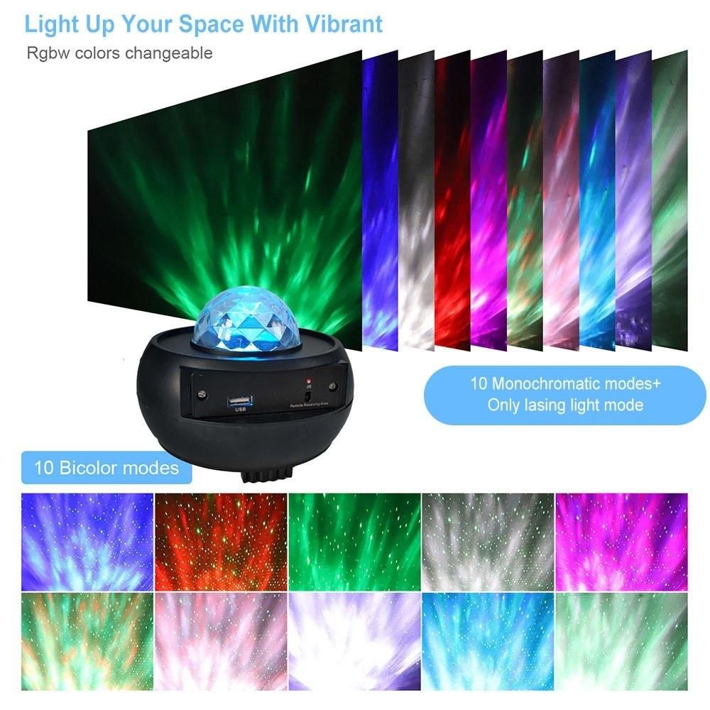 Starry Sky Led Projector Light with Remote Control Led Projection Night Lamp 3 Levels Brightness & 10 Lighting Modes Support U-disk/Card Reader/BT Music Player & Timer Function