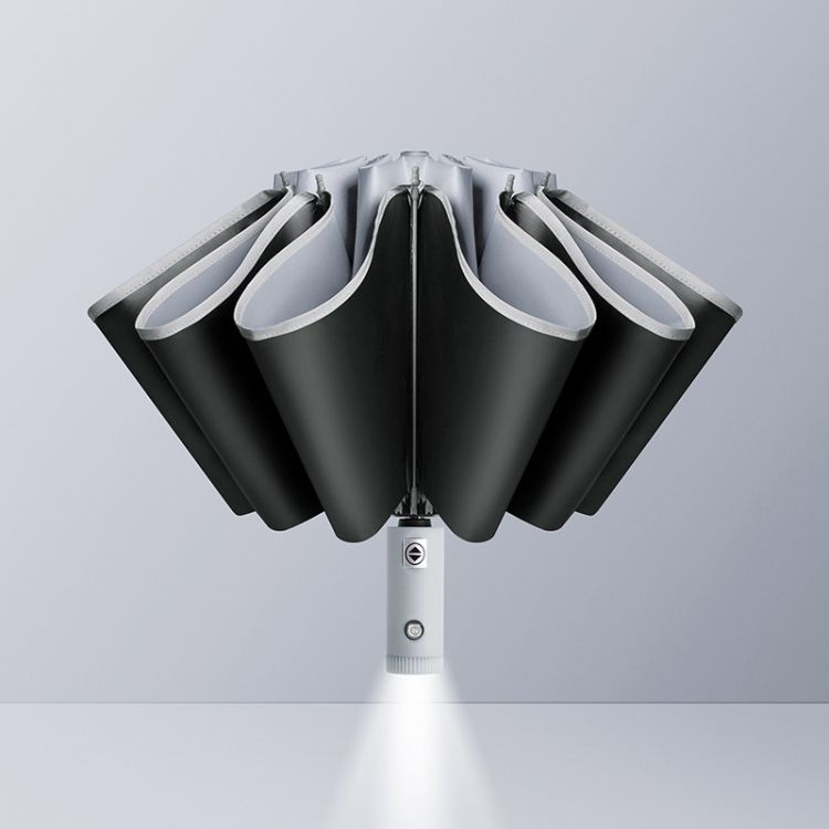 Fully Automatic Vinyl Umbrella Gray With Flashlight