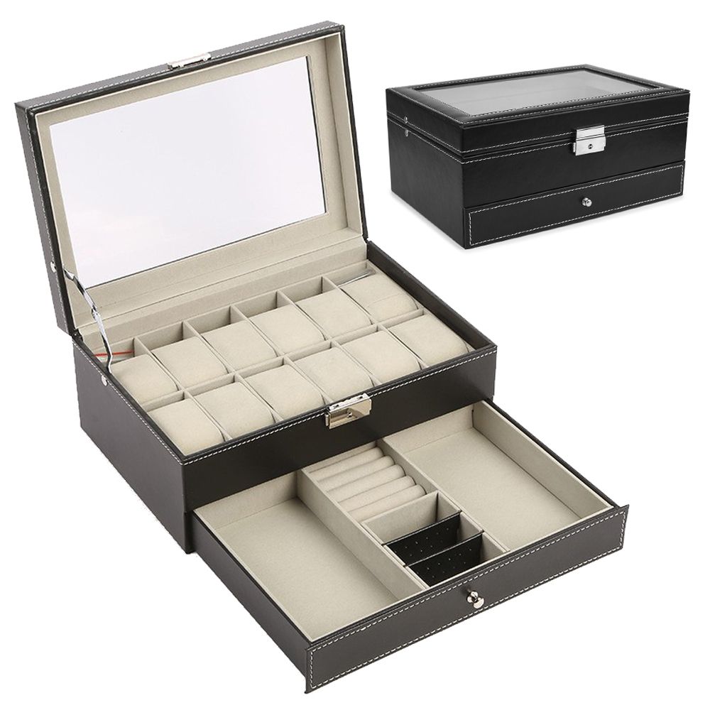 Jewelry Storage Box 12 Slots Watch Box Double Layers Jewelry
