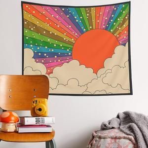Aesthetic Tapestry Wall Hanging Rainbow Home Wall Decor Psychedelic Tapestry Decor Living Room Bedroom Bohemian Print