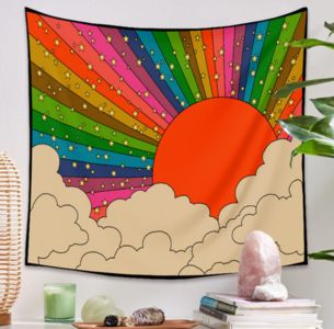 Aesthetic Tapestry Wall Hanging Rainbow Home Wall Decor Psychedelic Tapestry Decor Living Room Bedroom Bohemian Print