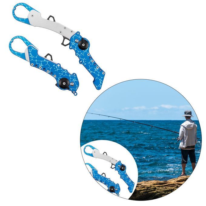 Fish Lip Grip Tool Grilling Cleaning Soft Handle Blue
