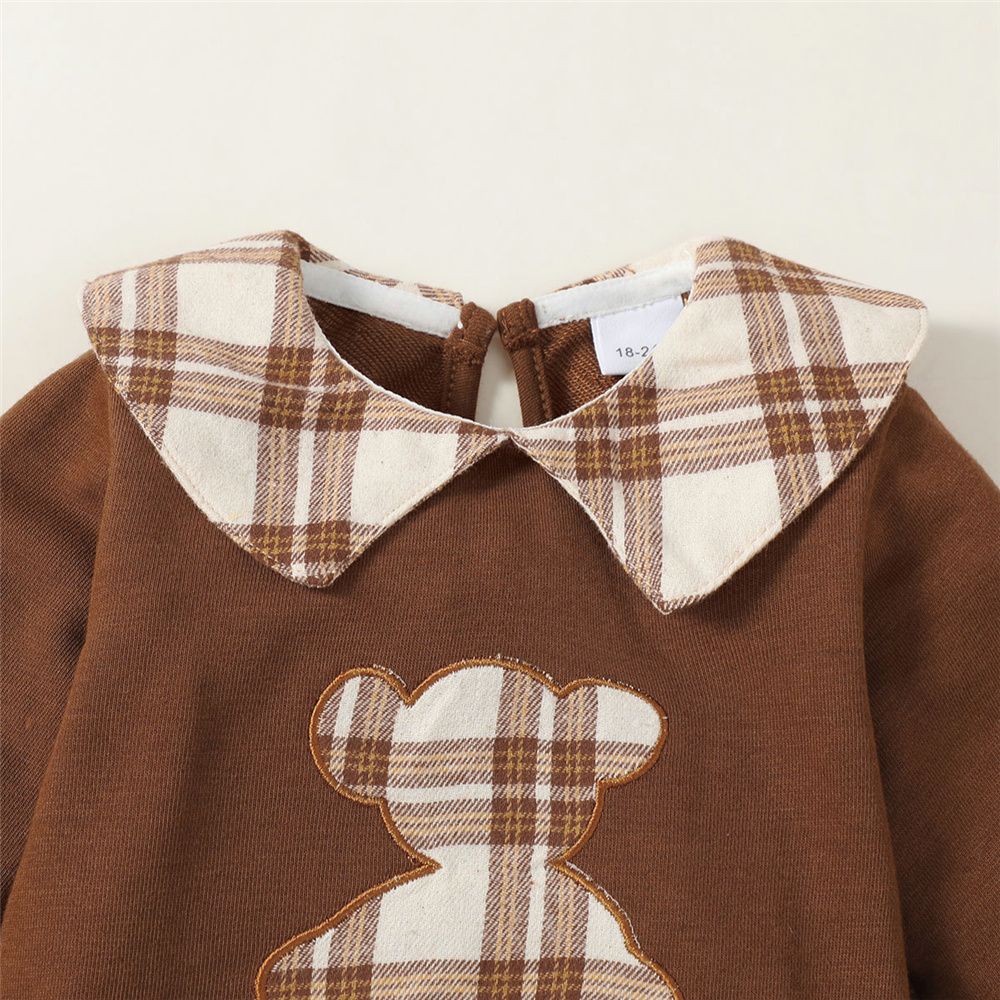 1-6Years Kid Girl Little Bear Long Sleeve Top+Plaid Skirt