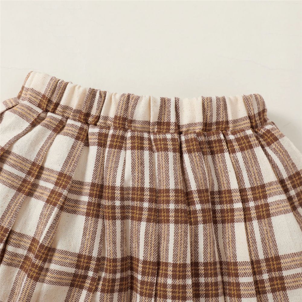 1-6Years Kid Girl Little Bear Long Sleeve Top+Plaid Skirt