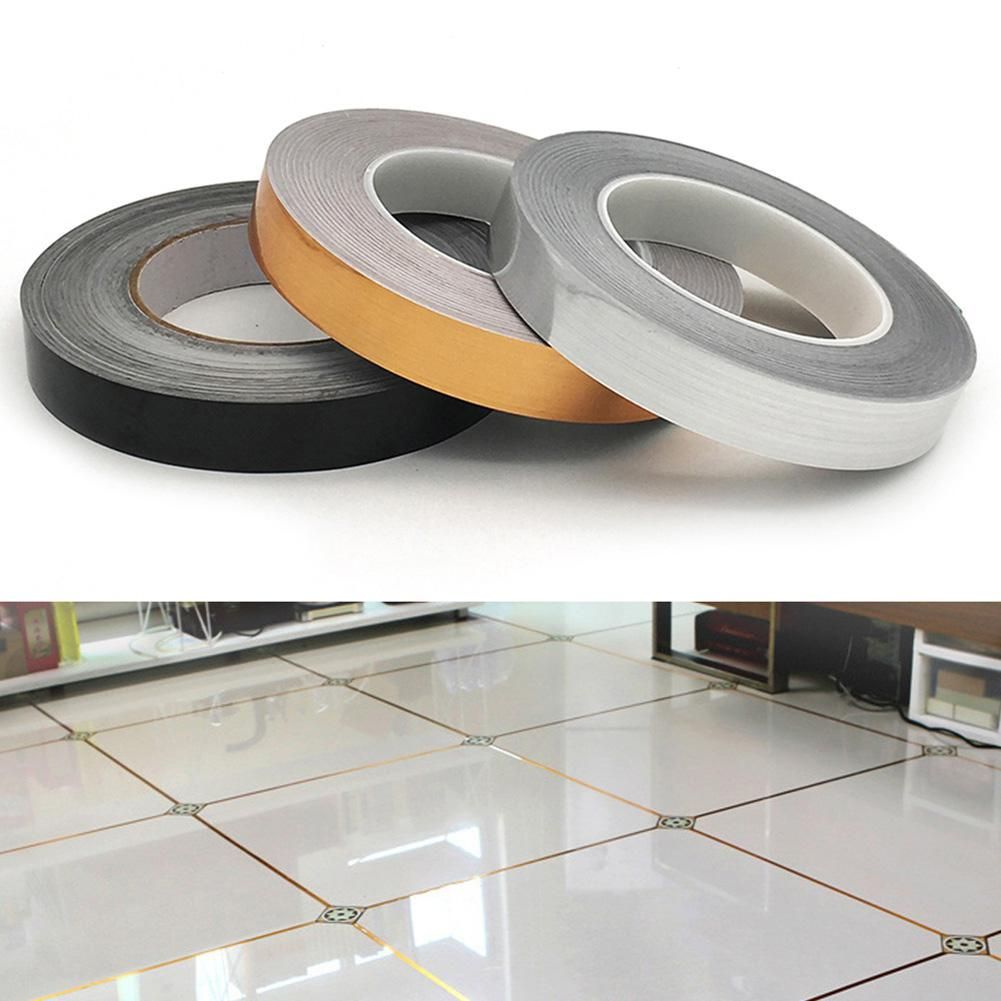 Home Bedroom DIY Self Adhesive Tile Floor Gap Seam Decorative Tape Wall Sticker-Golden