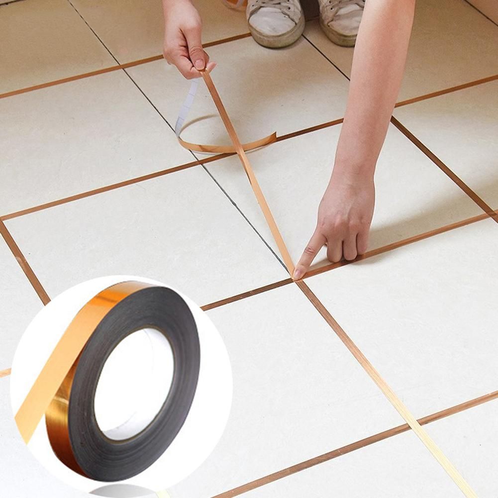 Home Bedroom DIY Self Adhesive Tile Floor Gap Seam Decorative Tape Wall Sticker-Golden