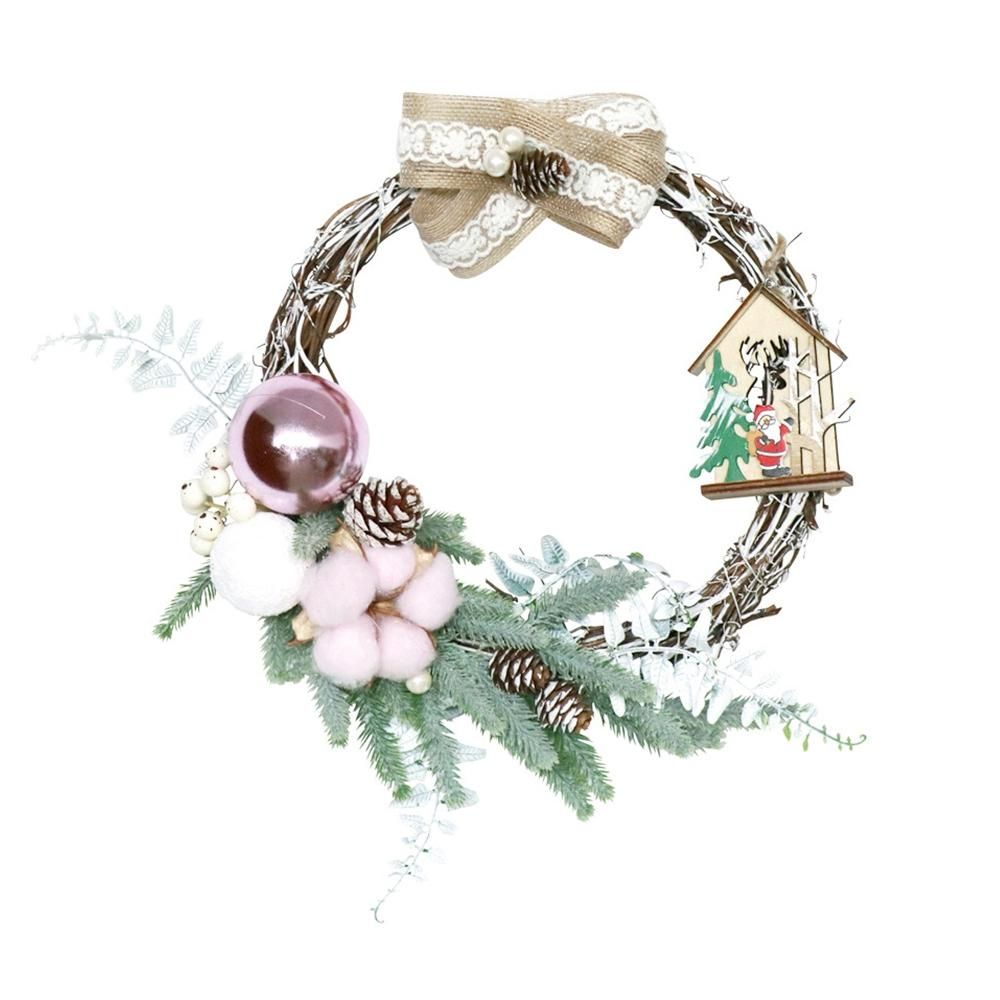 Artificial Christmas Ball Wreath with Pine Cotton Wooden