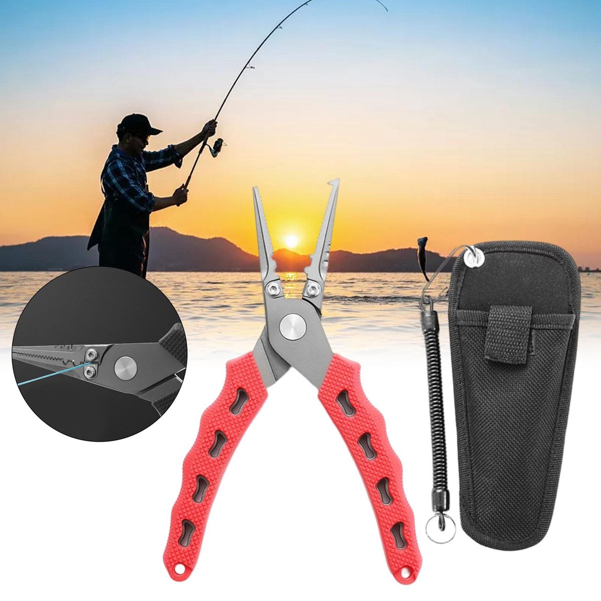Portable  Pliers Split Ring Hook Remover Stainless Steel Red