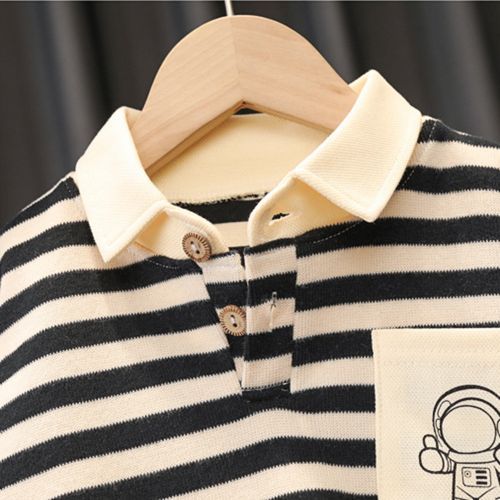 Boy's Striped Sweater Baby Astronaut Jeans Long-sleeve Two-piece Suit Black
