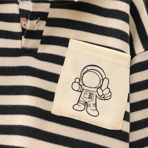 Boy's Striped Sweater Baby Astronaut Jeans Long-sleeve Two-piece Suit Black