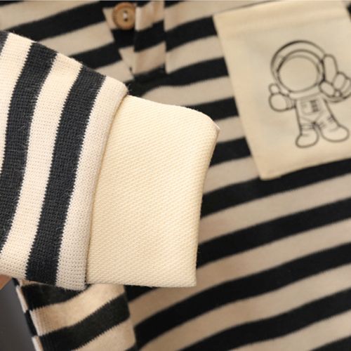 Boy's Striped Sweater Baby Astronaut Jeans Long-sleeve Two-piece Suit Black