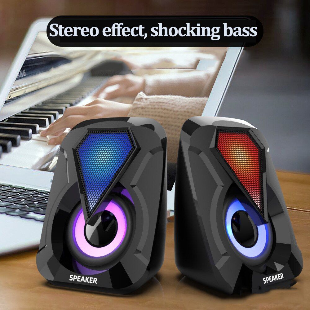 USB Wired Computer Speakers BStereo Subwoofer Colorful LED Light For Laptop Smartphones MP3 Player