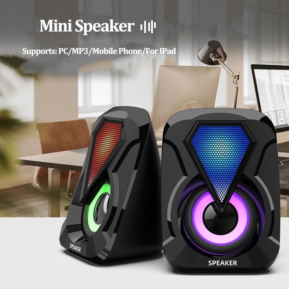 USB Wired Computer Speakers BStereo Subwoofer Colorful LED Light For Laptop Smartphones MP3 Player
