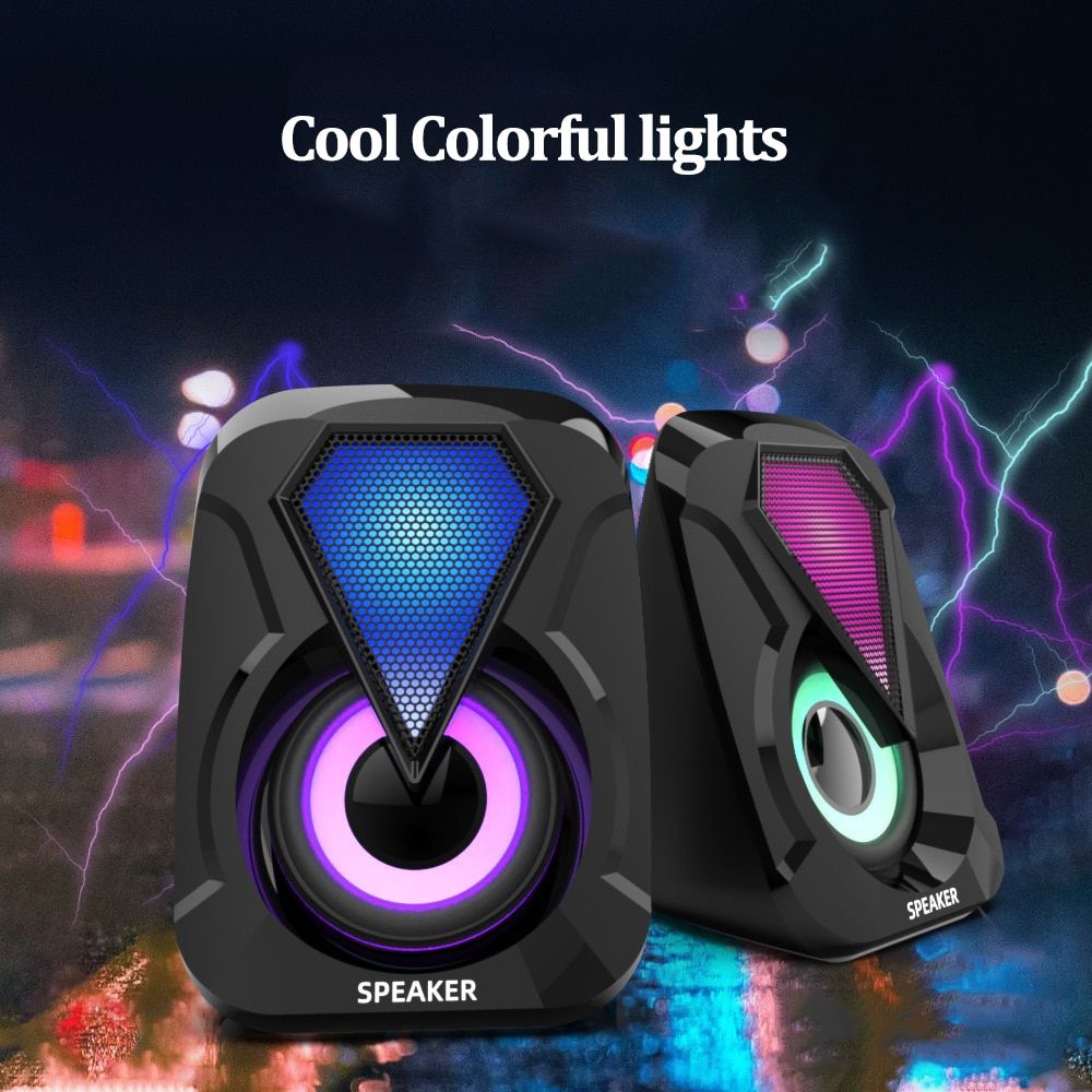 USB Wired Computer Speakers BStereo Subwoofer Colorful LED Light For Laptop Smartphones MP3 Player