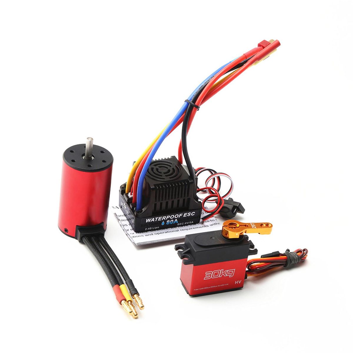 S3660 3100KV Brushless Motor Waterproof Motor 80A ESC 30KG Servo Replacement for Traxxas WLtoys RC Car Tamiya 1/8/ 1/10 RC Car