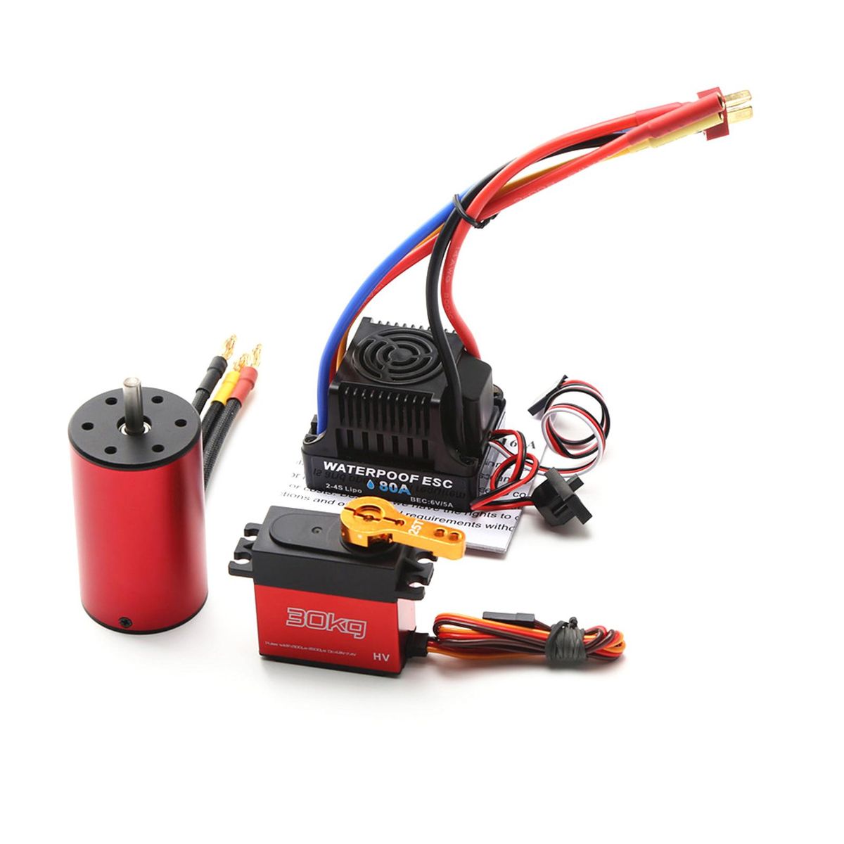 S3660 3100KV Brushless Motor Waterproof Motor 80A ESC 30KG Servo Replacement for Traxxas WLtoys RC Car Tamiya 1/8/ 1/10 RC Car