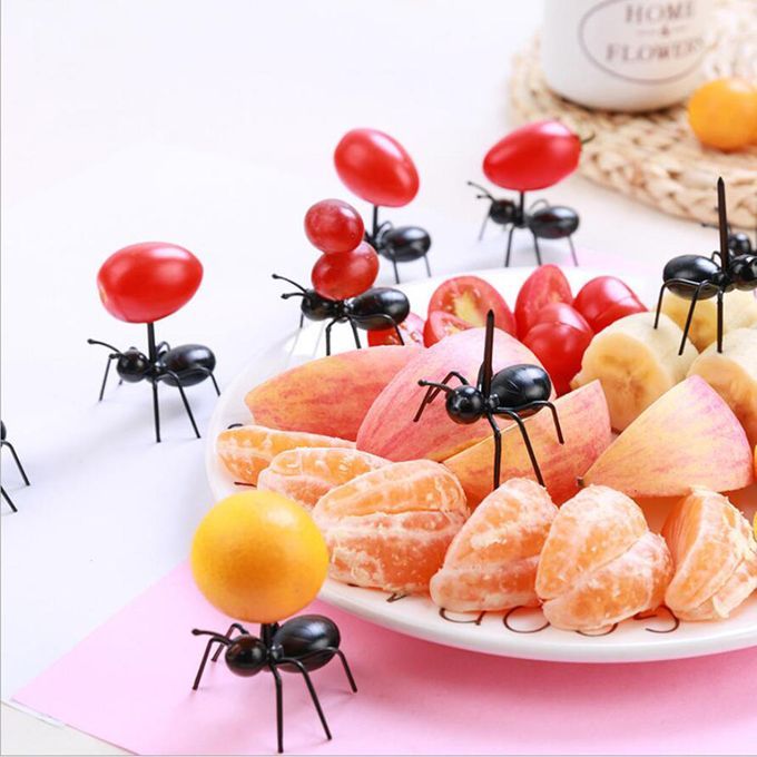 12Pcs Cute Mini Ant Fruit Fork Plastic Kitchen Forks Food Pick For Bar