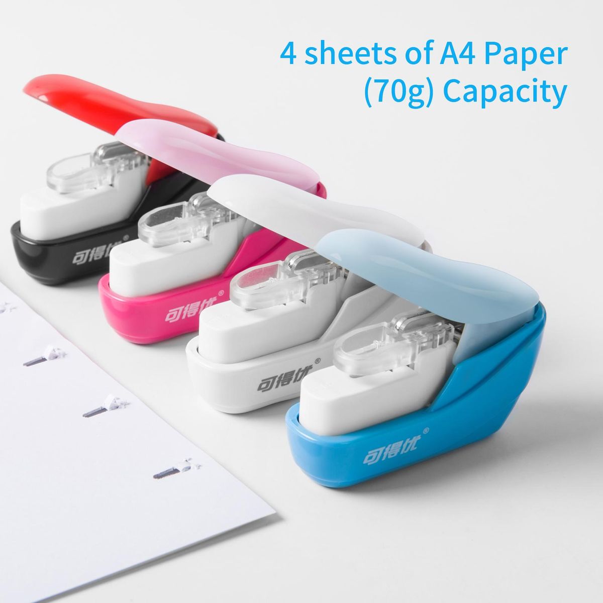 KW-triO Hand-held Mini Safe Stapler No Staples Stapleless 4 Sheets Capacity for Paper Binding Shop School Office Home Supplies