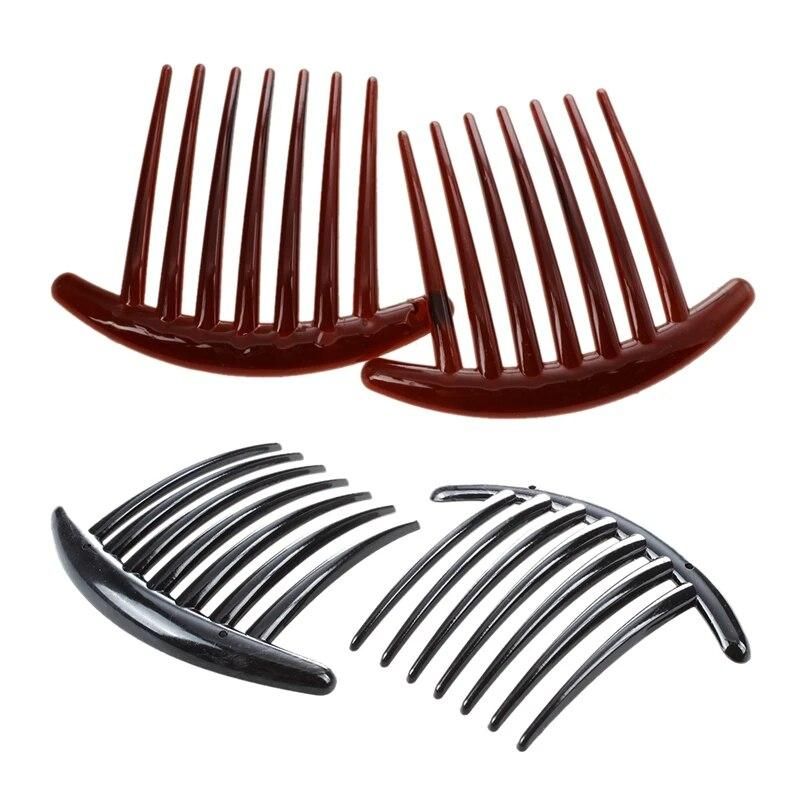 Hair Comb Pin Accessories Plastic Women Lady Fashion 2Pcs Brown & 2Pcs Black