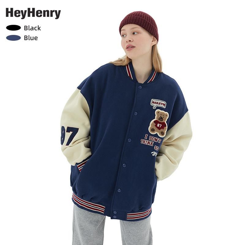 HeyHenry plush baseball jersey casual bear letter academy jacket jacket jacket for men and women