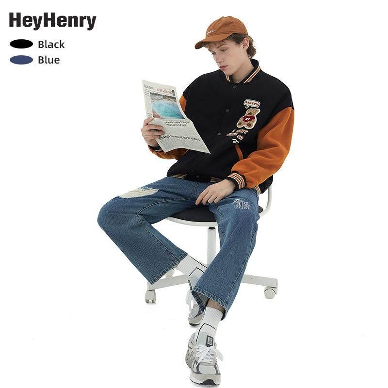 HeyHenry plush baseball jersey casual bear letter academy jacket jacket jacket for men and women