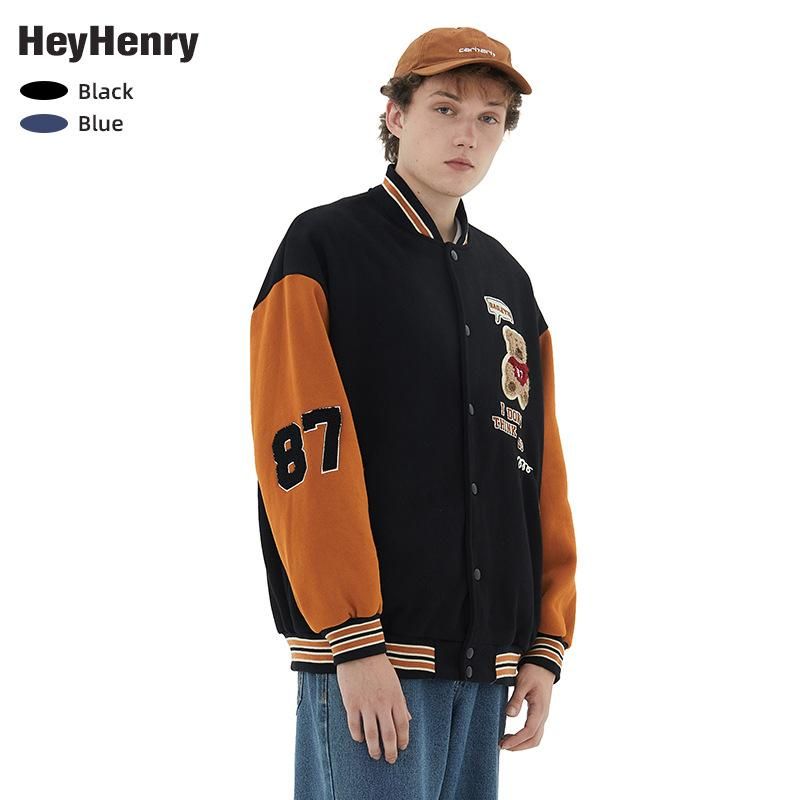 HeyHenry plush baseball jersey casual bear letter academy jacket jacket jacket for men and women