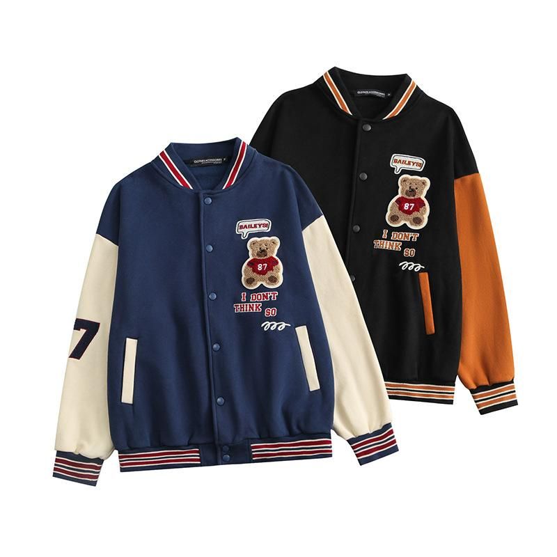 HeyHenry plush baseball jersey casual bear letter academy jacket jacket jacket for men and women