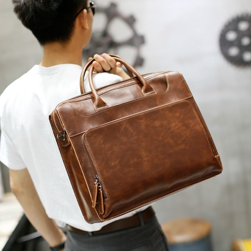 Brand Men's Briefcase Handbag Crazy Horse Pu Leather Messenger Travel Bag Business Men Tote Bags Man Casual Crossbody Briefcases