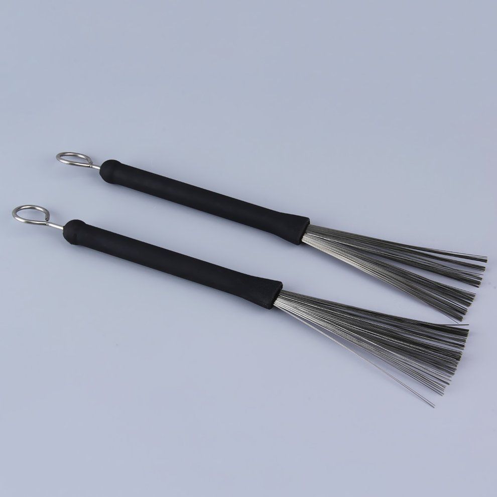 MT 1 Pair Of Rubber Handle   Wire Drum Throw Retractable Brushes Sticks-Black