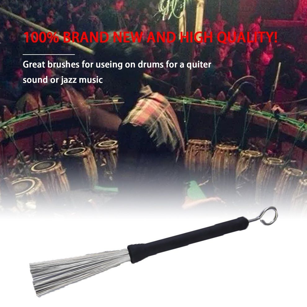 MT 1 Pair Of Rubber Handle   Wire Drum Throw Retractable Brushes Sticks-Black