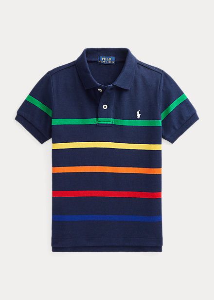 Striped Cotton Mesh Polo Shirt