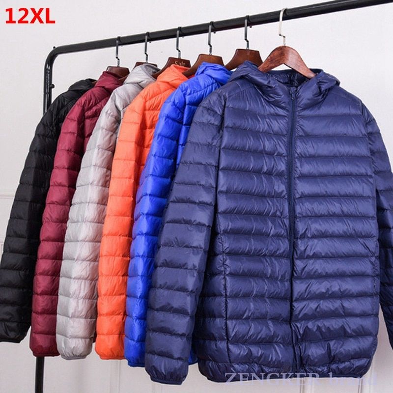 Super Size Thin And Light Hooded Men's Down Jacket  Large Size Coat Man Puffer