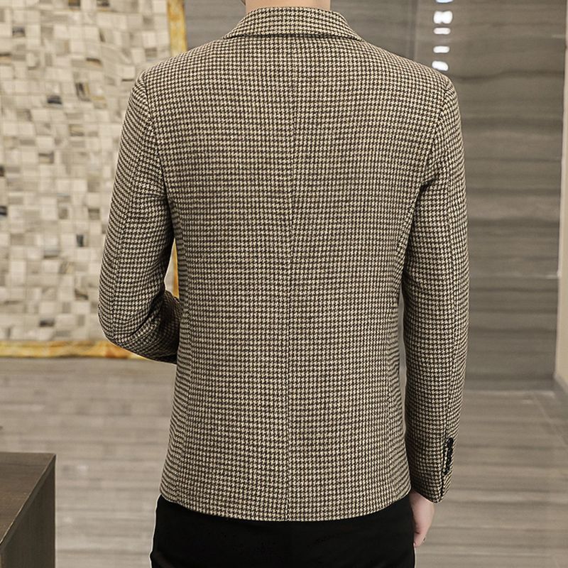British Style Men Plaid Blazers Coat Slim Fit Social Dress Blazer