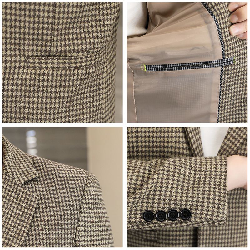 British Style Men Plaid Blazers Coat Slim Fit Social Dress Blazer