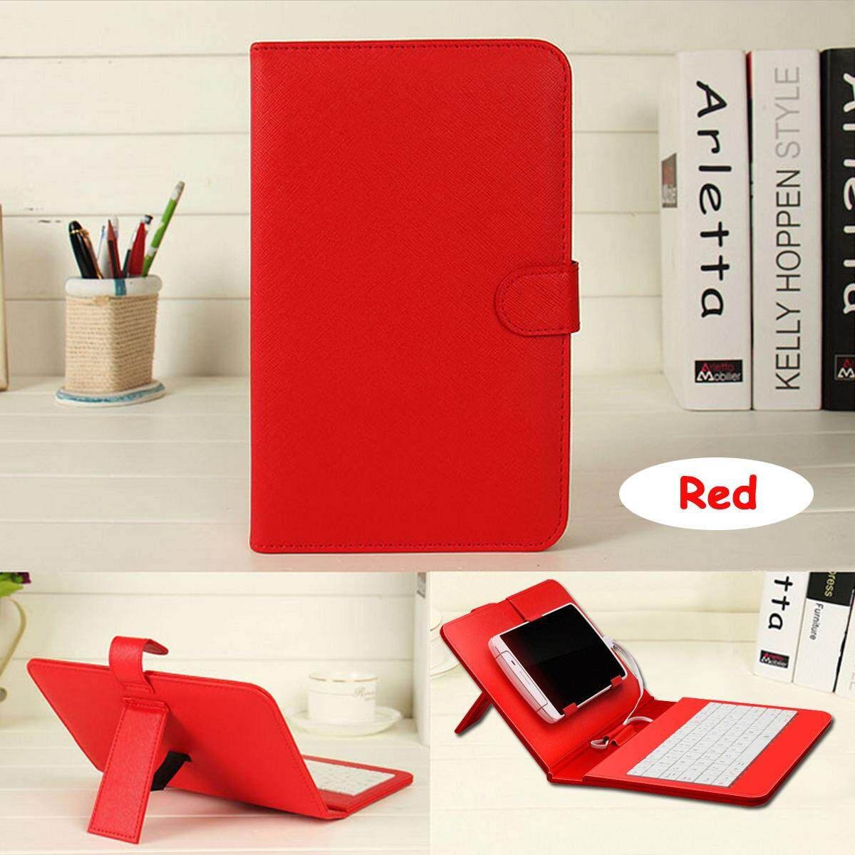 General Wired Keyboard Flip Case For Andriod Mobile Phone 4.2''-6.5'' Red (red)