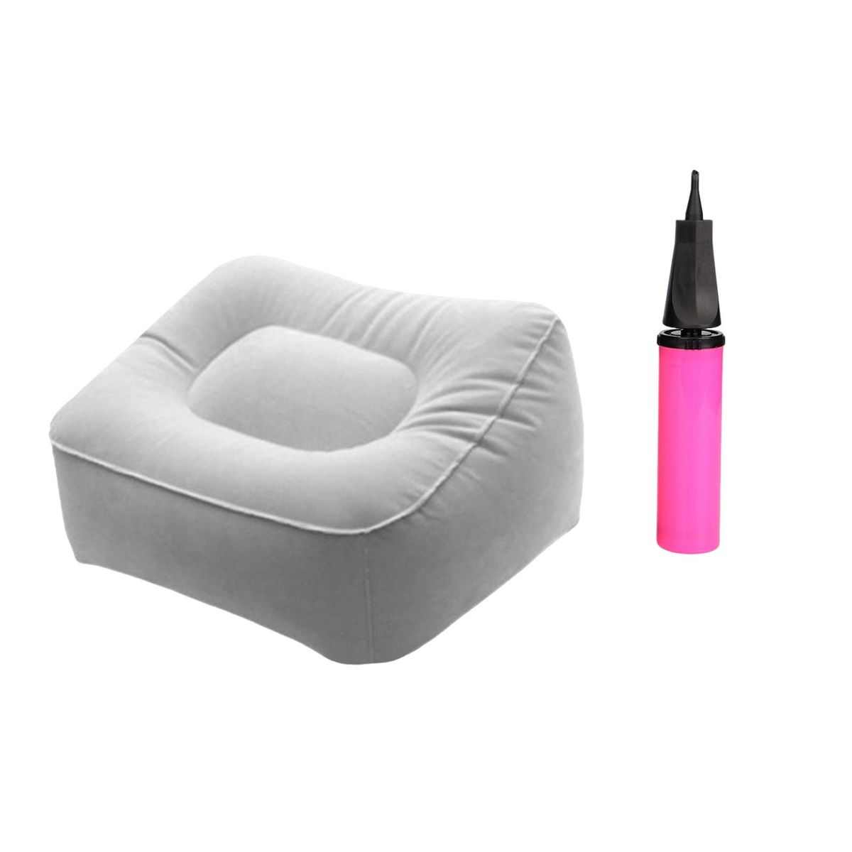 Inflatable Foot Rest Pillow With Inflator Flocked Feet For Cars Gray