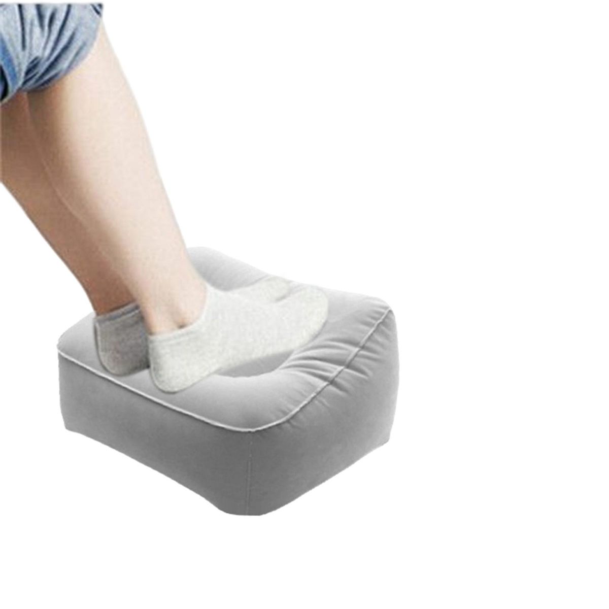 Inflatable Foot Rest Pillow With Inflator Flocked Feet For Cars Gray