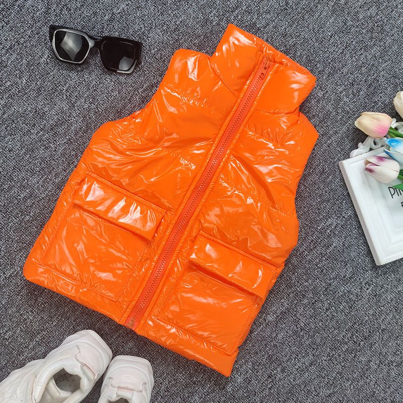 Girls' Down Vest Jacket Solid Color Warm Unisex Kids Outerwear-Orange