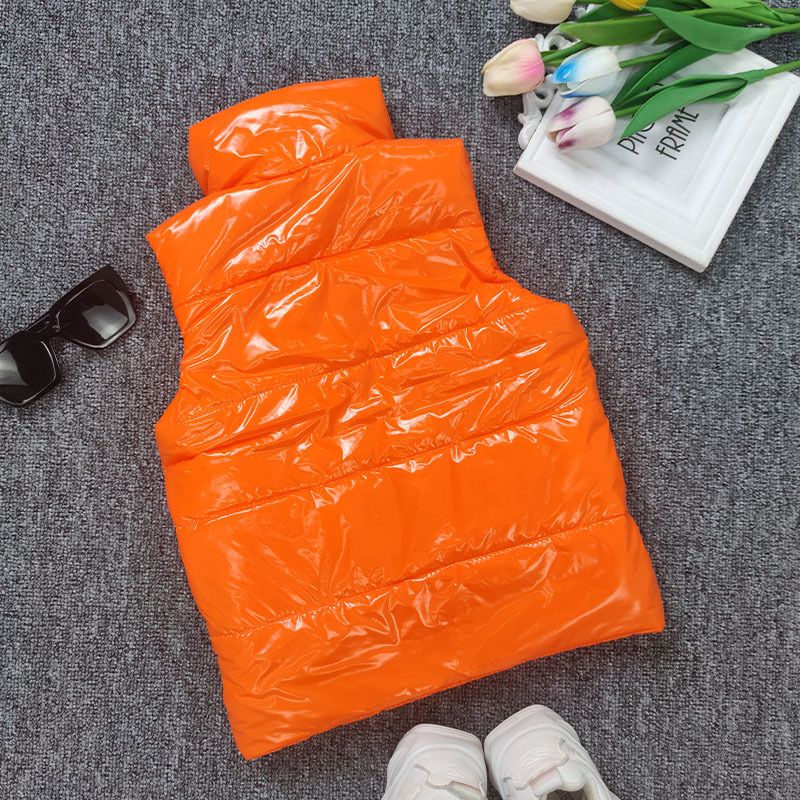 Girls' Down Vest Jacket Solid Color Warm Unisex Kids Outerwear-Orange