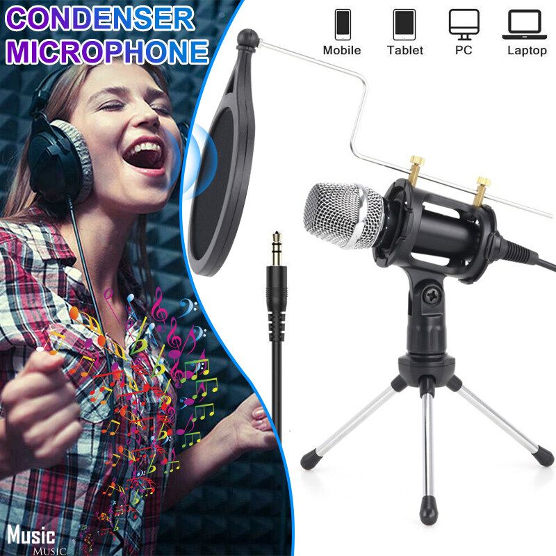 Studio Condenser Microphone Live Recording Broadcasting Podcast MIC With Stand For PC