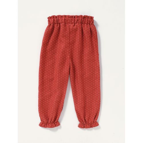 1-5Y Kid Girls Cargo Pants Polka Dot Trousers -Red