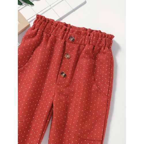 1-5Y Kid Girls Cargo Pants Polka Dot Trousers -Red