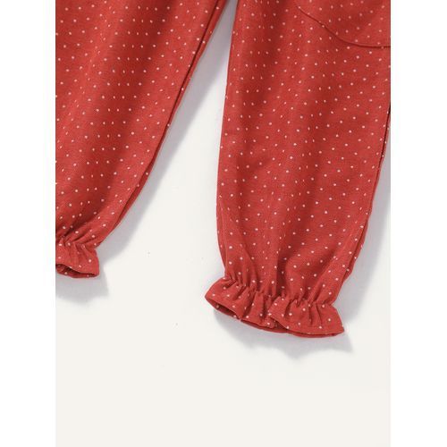 1-5Y Kid Girls Cargo Pants Polka Dot Trousers -Red