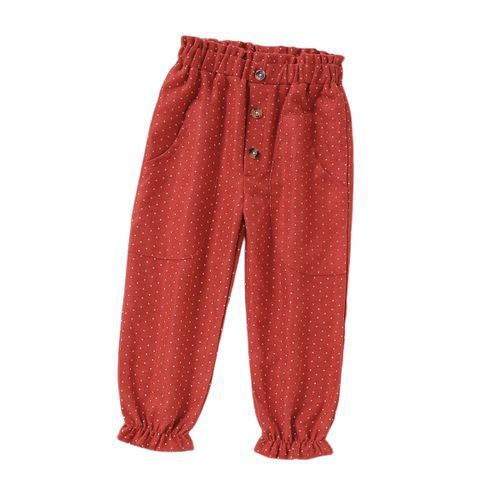1-5Y Kid Girls Cargo Pants Polka Dot Trousers -Red