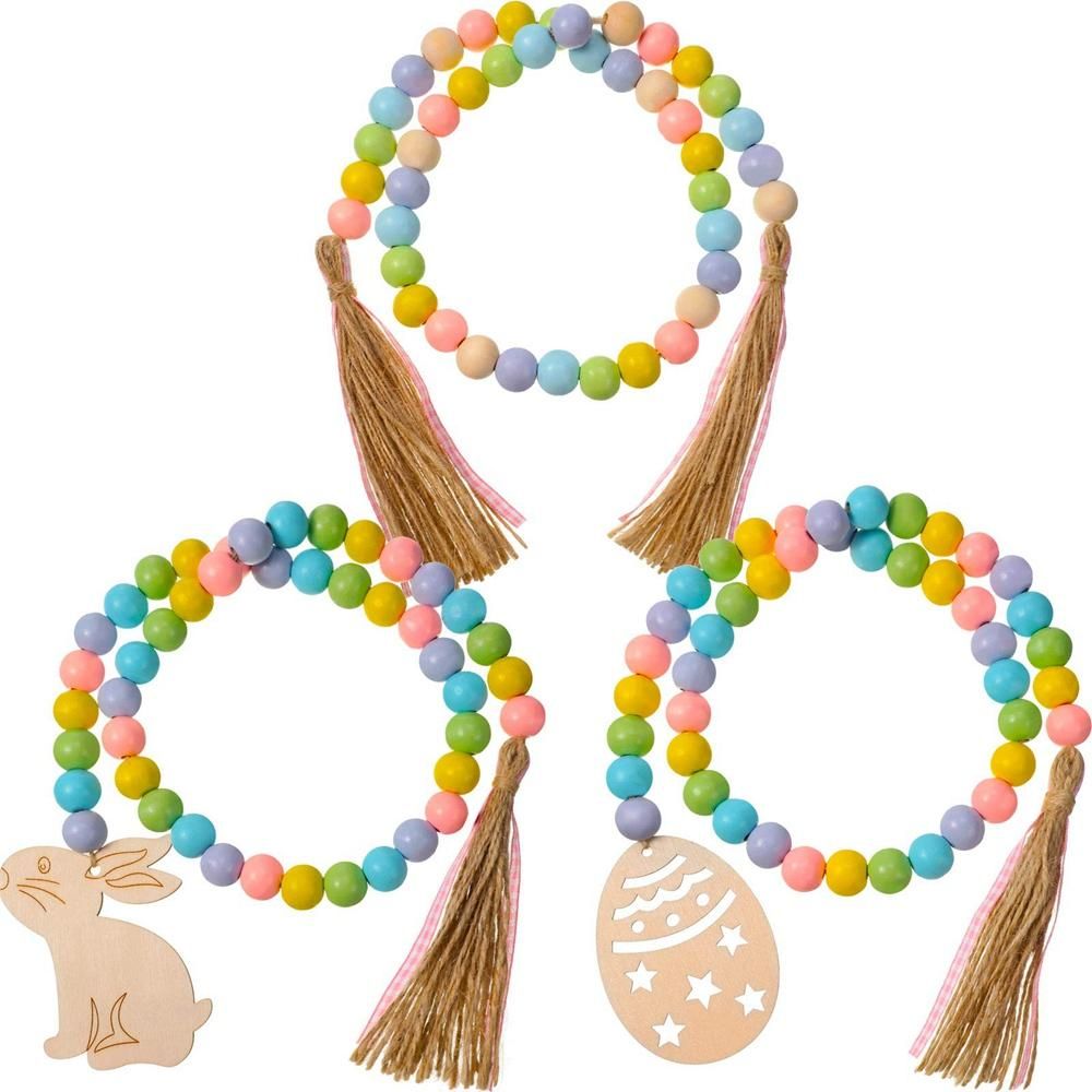 3 Pieces Easter Wood Beads Garland Tassel Garland