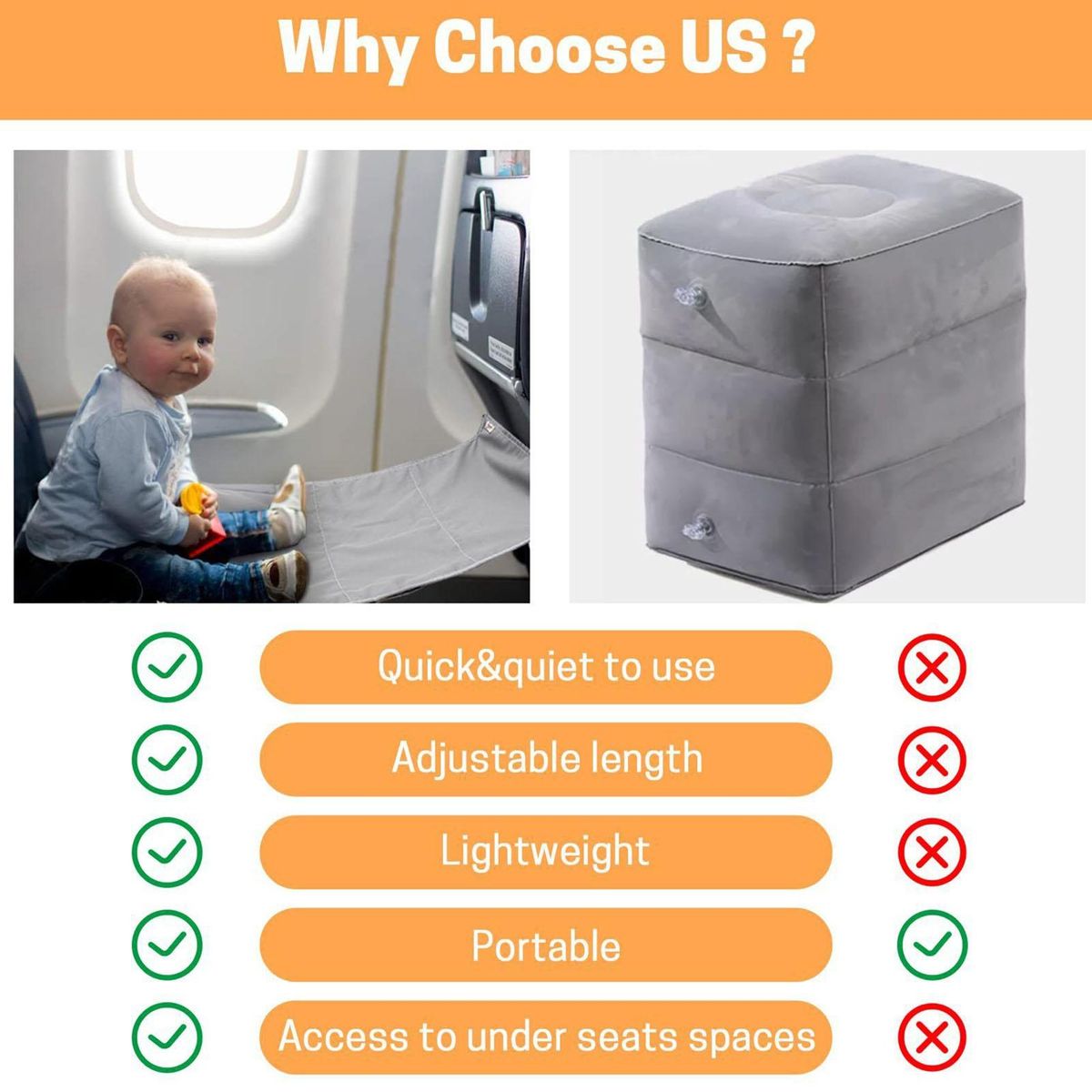 Toddler Airplane Bed Travel Use Kids Airplane Footrest Seat Extender Grey