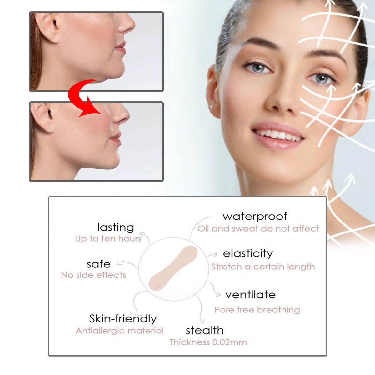 100Pcs Face Lift Tape Invisible Tighten Skin Double Chin