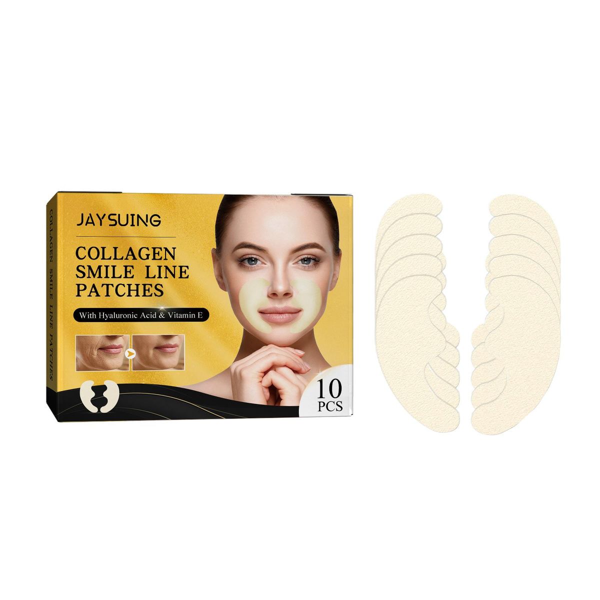 Jaysuing 10pcs Collagen Nasolabial Folds Patches Lift and Tighten the Skin Treatment Adhesive Smoothing Wrinkle Patches for Facial Skin Care