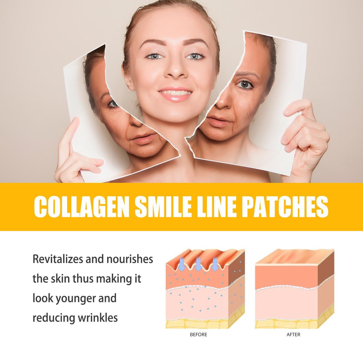Jaysuing 10pcs Collagen Nasolabial Folds Patches Lift and Tighten the Skin Treatment Adhesive Smoothing Wrinkle Patches for Facial Skin Care
